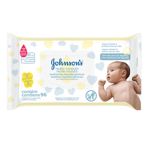 Kit c/2 Unidades de Lenços Umedecidos Johnsons Baby Recém Nascido 96 Unidades Kit c/2 Unidades de Lenços Umedecidos Johnsons Baby Recém Nascido 96 Unidades