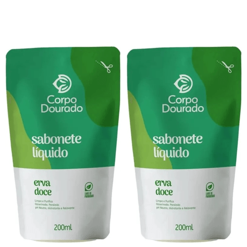 Kit c/2 Sabonetes Líquido Corpo Dourado Pouch 200ml Erva Doce