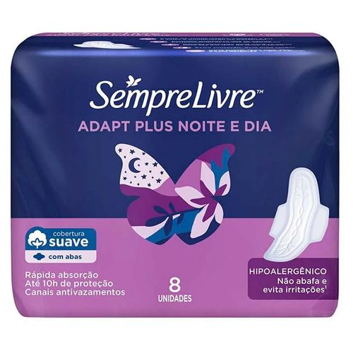 Kit c/4 Absorvente Sempre Livre Adapt Plus Noite e Dia Suave Com Abas com 8 unidades Kit c/4 Absorvente Sempre Livre Adapt Plus Noite e Dia Suave Com Abas com 8 unidades