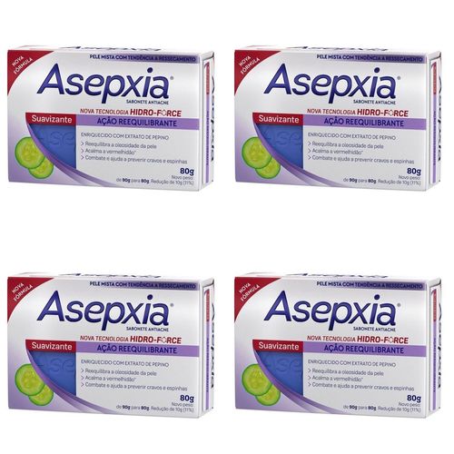 Kit c/4 Sabonete Asepxia Barra 80g Suavizante/Cremoso