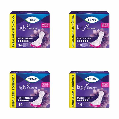 Kit c/4 Absorventes Tena Lady Discreet Maxi Night c/14 Unidades cada