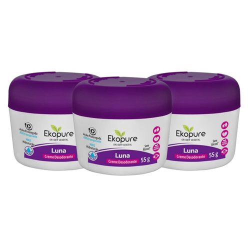 Kit c/3 Unidades de Desodorante Creme Ekopure 55g Luna Kit c/3 Unidades de Desodorante Creme Ekopure 55g Luna