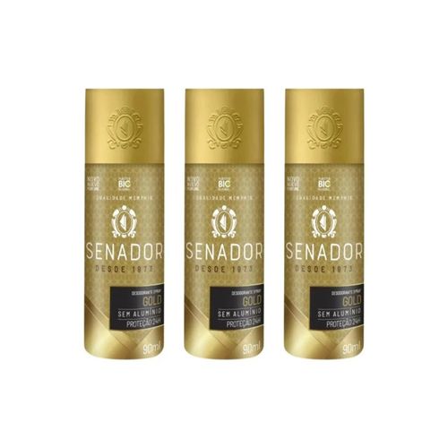 Kit c/3 Unidades de Desodorante Spray Senador 90ml Sport/Gold