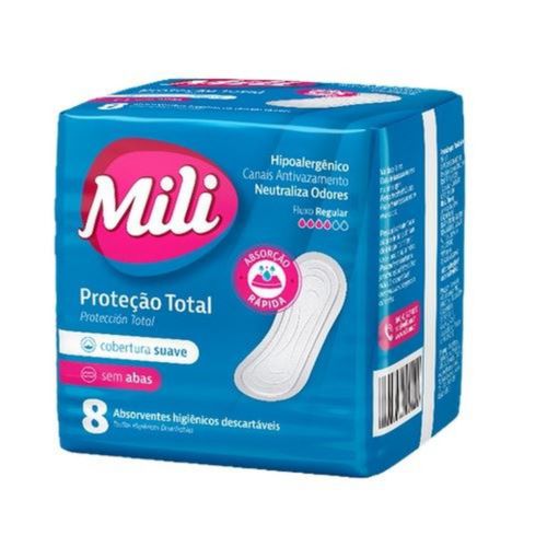 Kit c/4 Absorvente Mili Proteção Total Suave S/Abas 8 Unidades Kit c/4 Absorvente Mili Proteção Total Suave S/Abas 8 Unidades