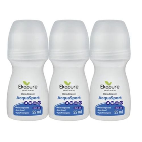 Kit c/3 Unidades de Desodorante Rollon Ekopure 55g Acquasport