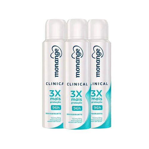Kit c/3 Unidades de Desodorante Aerosol Monange Clinical 94g Revigorante