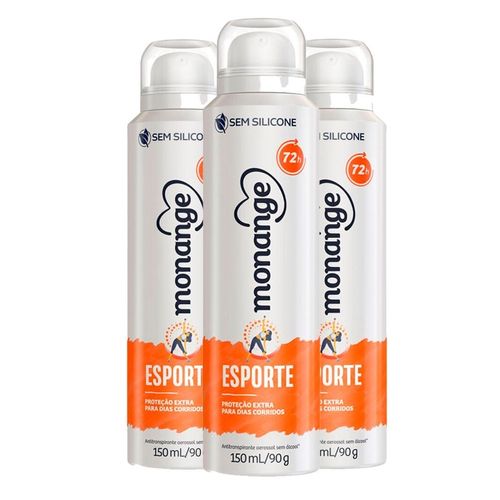 Kit c/3 Unidades de Desodorante Aerosol Monange 90g Antitranspirante Esporte Kit c/3 Unidades de Desodorante Aerosol Monange 90g Antitranspirante Esporte