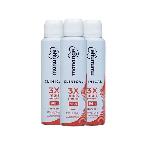 Kit c/3 Unidades de Desodorante Aerosol Monange Clinical 94g Confort