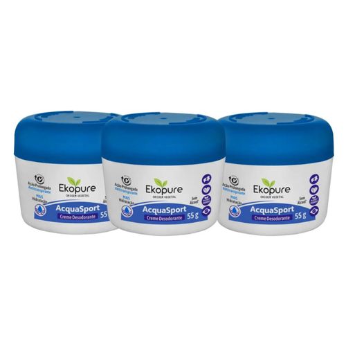 Kit c/3 Unidades de Desodorante Creme Ekopure 55g Acquasport Kit c/3 Unidades de Desodorante Creme Ekopure 55g Acquasport