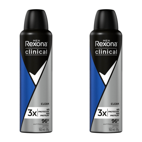 Kit c/2 Unidades de Desodorante Aerosol Rexona Men Clinical Clean 150ml