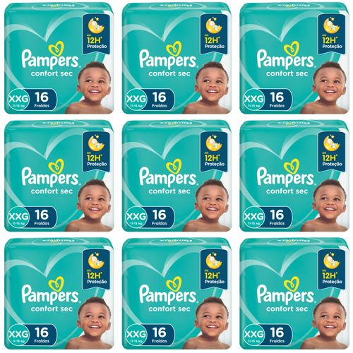 Kit 9 Fraldas Pampers Conforte Sec Xxg c/16 Unidades cada