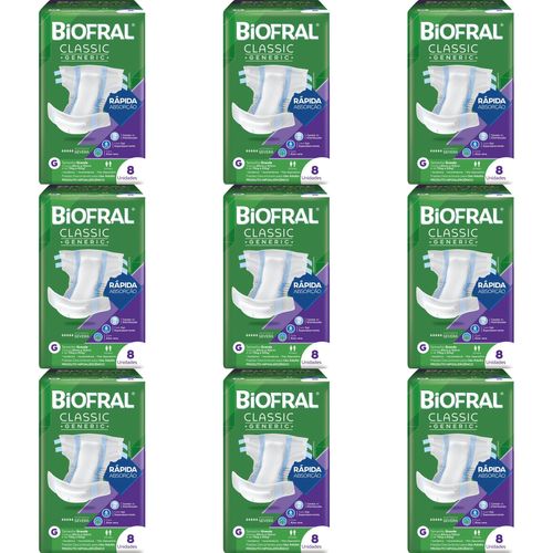 Kit 9 Fraldas Adulto Biofral Classic G c/8 Unidades cada