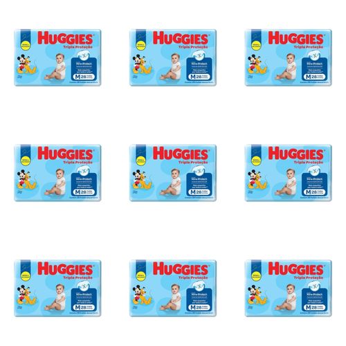 Kit 9 Fraldas Huggies Tripla Proteção (M) c/28 Unidades cada