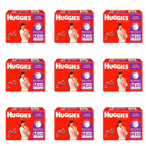 Kit 9 Fraldas Huggies Roupinha Supreme Care Jumbo M c/22 Unidades cada