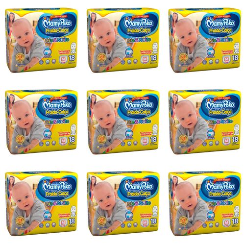 Kit 9 Fraldas Calca Mamypoko Dia e Noite Tamanho Médio 18 Unidades cada