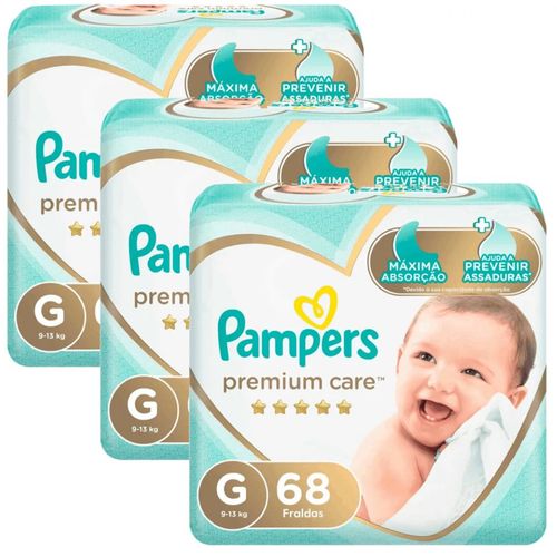 Kit 3 Fraldas Pampers Premium Care G 68 Unidades Kit 3 Fraldas Pampers Premium Care G 68 Unidades