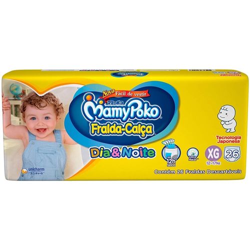 Kit 2 Fraldas Calça Mamypoko Dia E Noite XG Pacote Com 26 Unidades cada Kit 2 Fraldas Calça Mamypoko Dia E Noite XG Pacote Com 26 Unidades cada