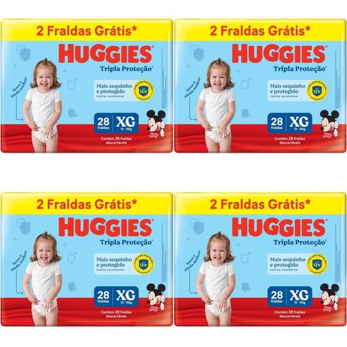 Kit 4 Fraldas Huggies Tripla Proteção Meguinha (Xg) 28 Unidades cada