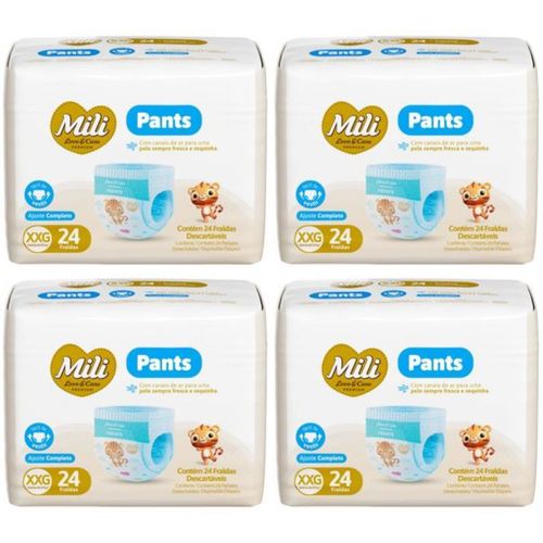Kit 4 Fraldas Mili Lovecare Pants Jumbo (Xgg) 24 Unidades cada