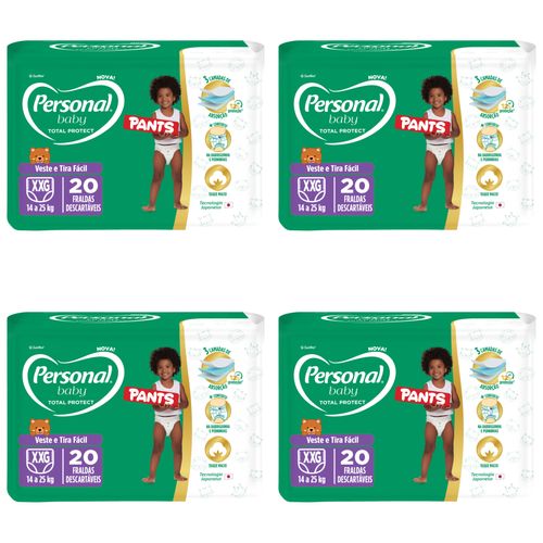 Kit 4 Fraldas Personal Baby Total Protect Pants XXG 20 Unidades cada