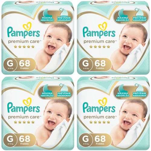 Kit 4 Fraldas Pampers Premium Care G 68 Unidades cada Kit 4 Fraldas Pampers Premium Care G 68 Unidades cada
