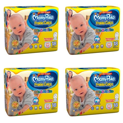Kit 4 Fraldas Calca Mamypoko Dia e Noite Tamanho Médio 18 Unidades cada