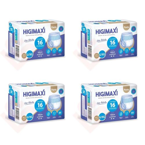 Kit 4 Fraldas Higimaxi Pants G/XG 16 Unidades cada