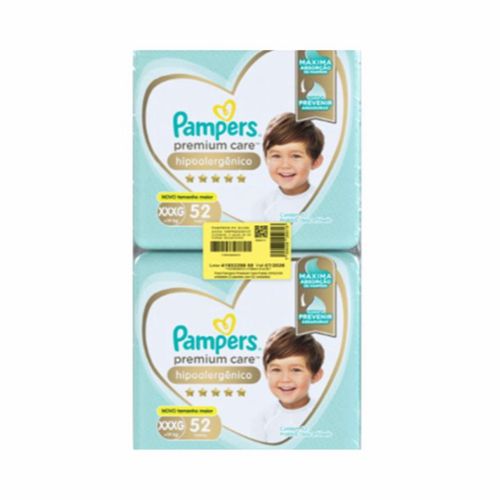 Kit 4 Fraldas Infantil Pampers Premium Care Xxxg + De 19Kg Pacote 2 Unidades cada 52 Fraldas Cada Pacote Kit 4 Fraldas Infantil Pampers Premium Care Xxxg + De 19Kg Pacote 2 Unidades cada 52 Fraldas Cada Pacote