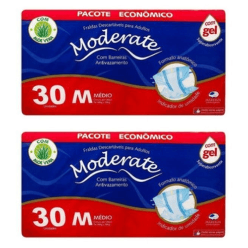 Kit 2 Fraldas Geriatrica Moderate Econômico (M) 30 Unidades cada Kit 2 Fraldas Geriatrica Moderate Econômico (M) 30 Unidades cada