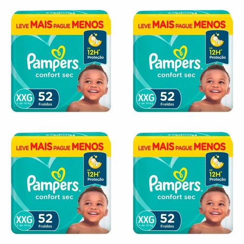 Kit 4 Fraldas Pampers Confort Sec Xxg 52 Unidades cada