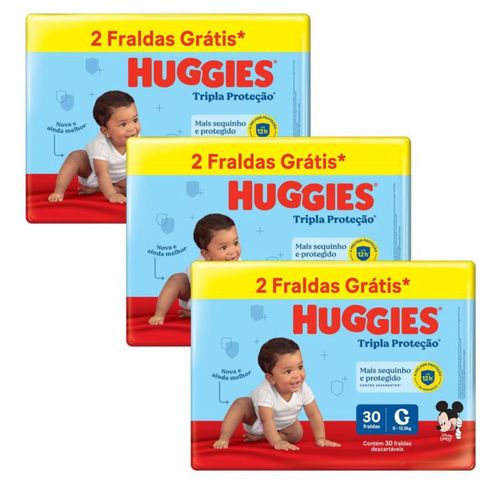 Kit 2 Fraldas Huggies Tripla Proteção Meguinha (G) 30 Unidades cada Kit 2 Fraldas Huggies Tripla Proteção Meguinha (G) 30 Unidades cada