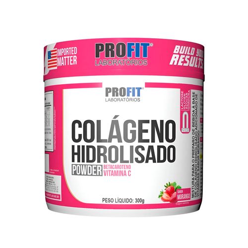 Colageno Hidrolisado em Pó 300g Sabor Morango Profit Colageno Hidrolisado em Pó 300g Sabor Morango Profit
