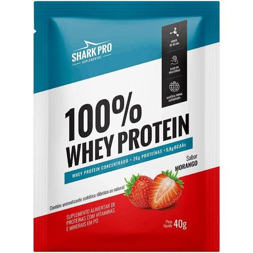 100% Whey Protein Pouch sachê 40g Morango- Sharkpro Suplementos 100% Whey Protein Pouch sachê 40g Morango- Sharkpro Suplementos