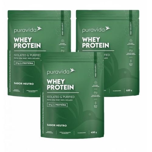 3x Whey Protein Isolado- Sabor Neutro- 450g- PuraVida 3x Whey Protein Isolado- Sabor Neutro- 450g- PuraVida