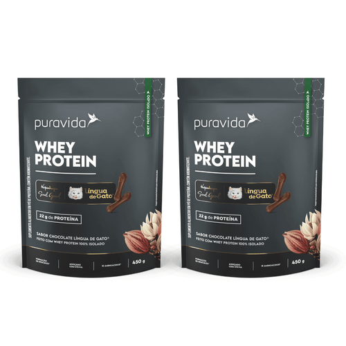 Kit 2 Whey Protein Isolado Chocolate Língua De Gato 450g Puravida Kit 2 Whey Protein Isolado Chocolate Língua De Gato 450g Puravida