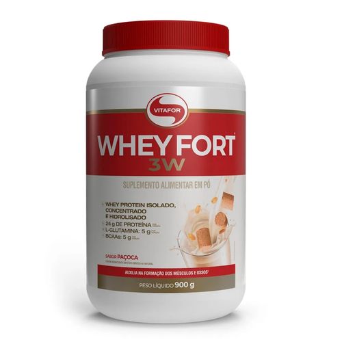 Whey Fort 3W Proteína Whey Protein Hidrolisado 900g Vitafor Paçoca