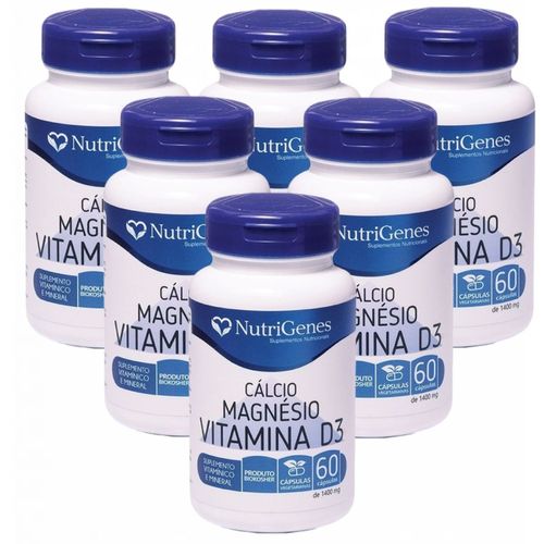 6x Cálcio- Magnésio- Vitamina D3- 60 cápsulas- Nutrigenes