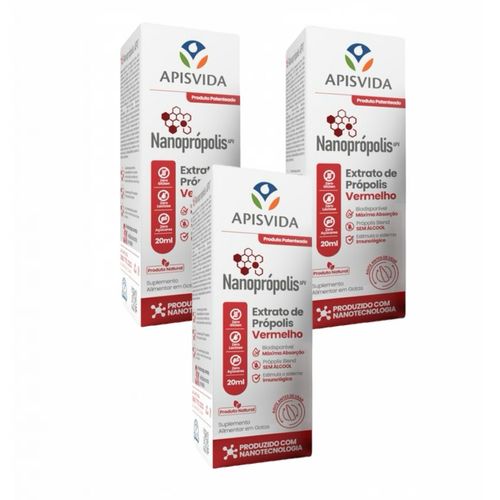 3x Nanoprópolis Extrato de Própolis Vermelho 20ml- Apis Vida