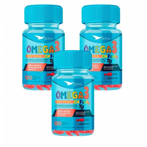 3x Ômega 3 Peixinho -180 EPA-120 DHA -T.G Family-120caps Sem sabor