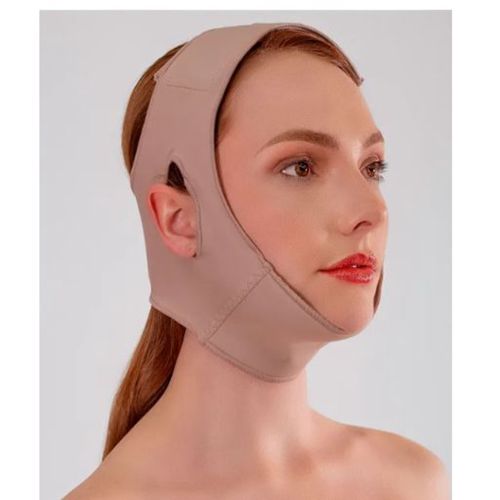 Máscara Facial Pós-cirúrgica Papada Mentoniana de Emana com Abertura na Orelha - Modelle Skin
