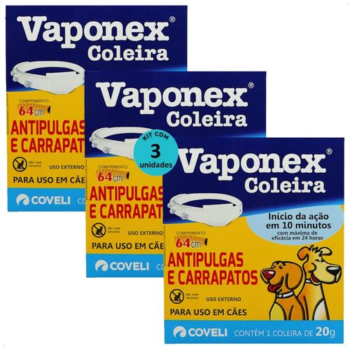 COLEIRA ANTIPULGAS E CARRAPATOS VAPONEX COVELI 64CM 20G PARA CÃES KIT COM 3