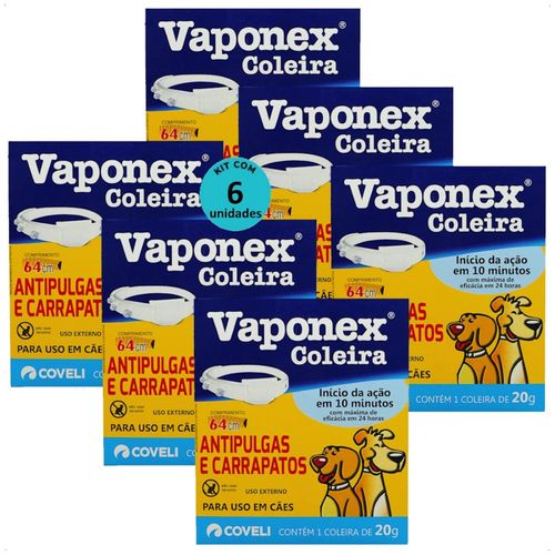 COLEIRA ANTIPULGAS E CARRAPATOS VAPONEX COVELI 64CM 20G PARA CÃES KIT COM 6
