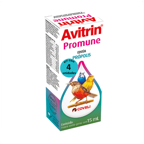 AVITRIN PROMUNE 15ML COVELI SUPLEMENTO PARA PÁSSAROS KIT COM 4