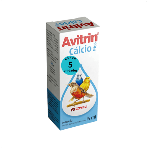 AVITRIN CÁLCIO PLUS 15ML COVELI SUPLEMENTO PARA AVES E PÁSSAROS ORNAMENTAIS KIT COM 5 AVITRIN CÁLCIO PLUS 15ML COVELI SUPLEMENTO PARA AVES E PÁSSAROS ORNAMENTAIS KIT COM 5