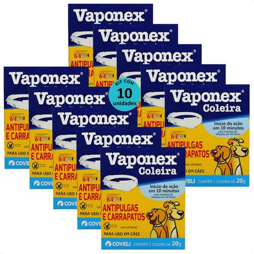 COLEIRA ANTIPULGAS E CARRAPATOS VAPONEX COVELI 64CM 20G PARA CÃES KIT COM 10