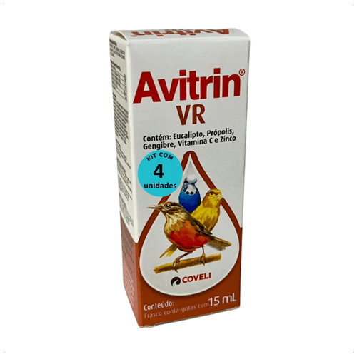 AVITRIN VR 15ML COVELI SUPLEMENTO PARA PÁSSAROS E AVES ORNAMENTAIS KIT COM 4 AVITRIN VR 15ML COVELI SUPLEMENTO PARA PÁSSAROS E AVES ORNAMENTAIS KIT COM 4