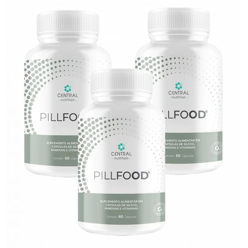 3x Pillfood- Silício Orgânico- Central Nutrition- 60 Cáps. Sem Sabor