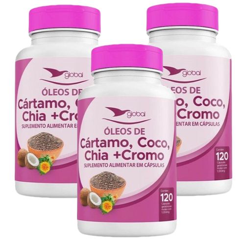 3x Óleo De Cártamo, Coco E Chia + Cromo 120 Cáps.- Global