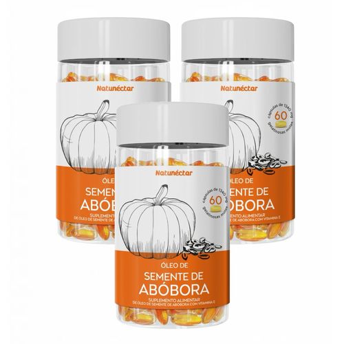 3x Óleo Semente De Abóbora 1000mg- Vitamina E- 60 Cápsulas sem sabor