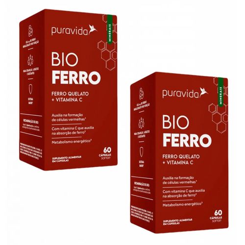 2x Bio Ferro Quelato + Vitamina C- 60 Caps.- Puravida 2x Bio Ferro Quelato + Vitamina C- 60 Caps.- Puravida